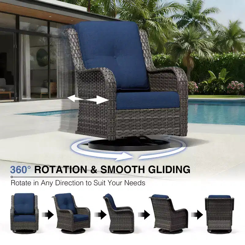 UPTIOT Premium Dual Outdoor Sofa Set with Swivel Chairs and Convertible Ottomans