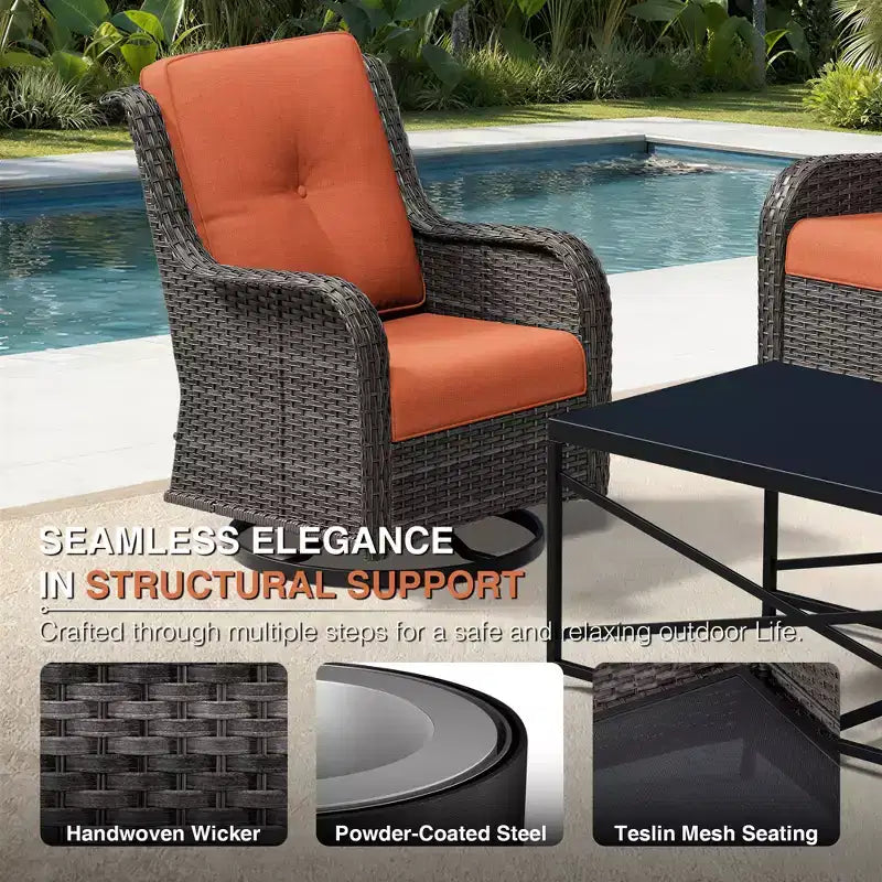 UPTIOT Premium Dual Outdoor Sofa Set with Swivel Chairs and Convertible Ottomans
