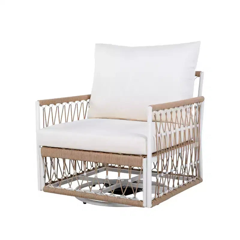 Conjunto bohemio de exterior de 3 piezas con 2 sillones y mesa auxiliar, cuerda tejida a mano, para patio