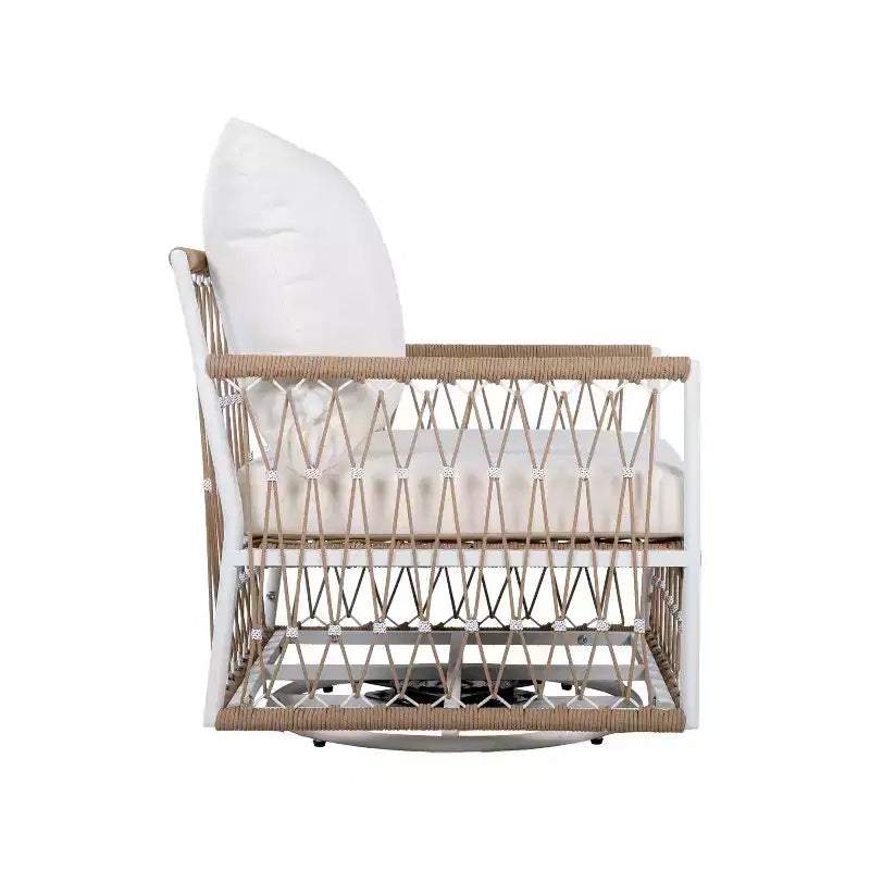 Conjunto bohemio de exterior de 3 piezas con 2 sillones y mesa auxiliar, cuerda tejida a mano, para patio