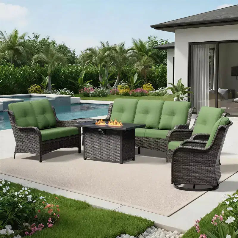 UPTIOT Premium Outdoor Sofa Set with Fire Pit Table & Swivel Chairs