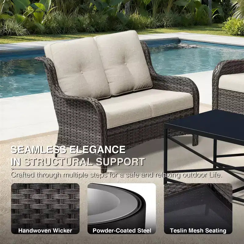 UPTIOT Premium Outdoor Sofa Set with Fire Pit Table & Swivel Chairs