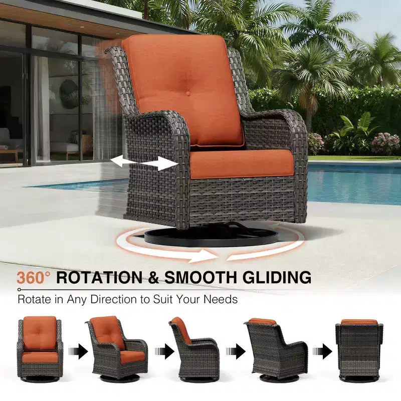 UPTIOT Premium Outdoor Sofa Set with Fire Pit Table & Swivel Chairs