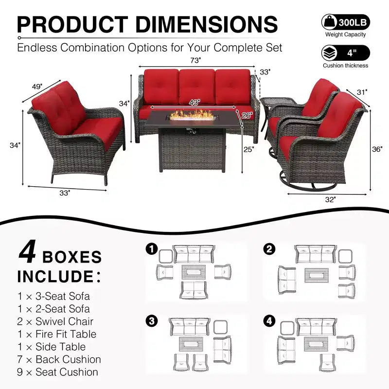 UPTIOT Premium Outdoor Sofa Set with Fire Pit Table & Swivel Chairs