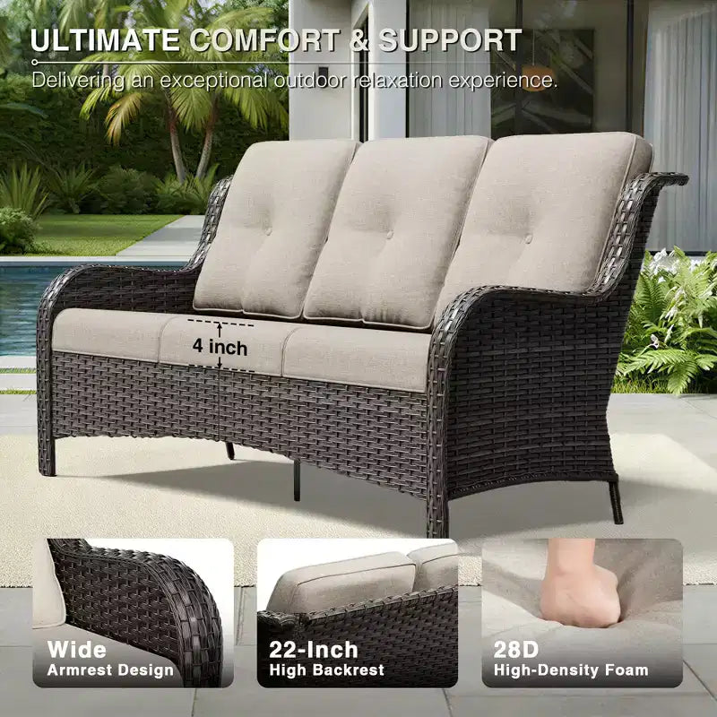UPTIOT Premium Outdoor Sofa Set with Fire Pit Table & Swivel Chairs