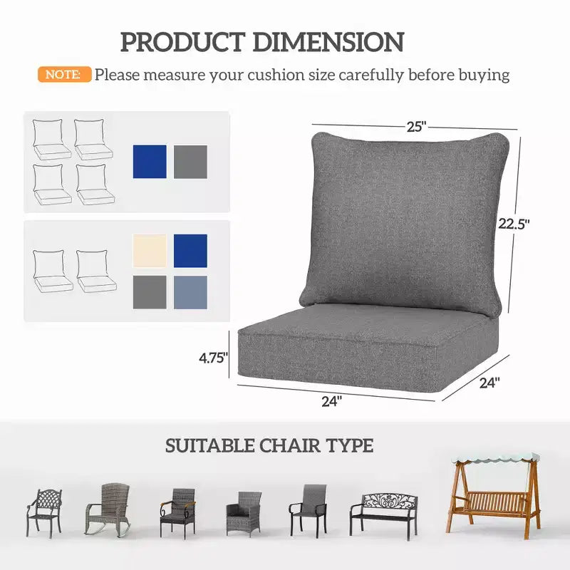 4 cojines para silla de patio con asiento y respaldo, juego de cojines de reemplazo para asiento resistentes a la decoloración