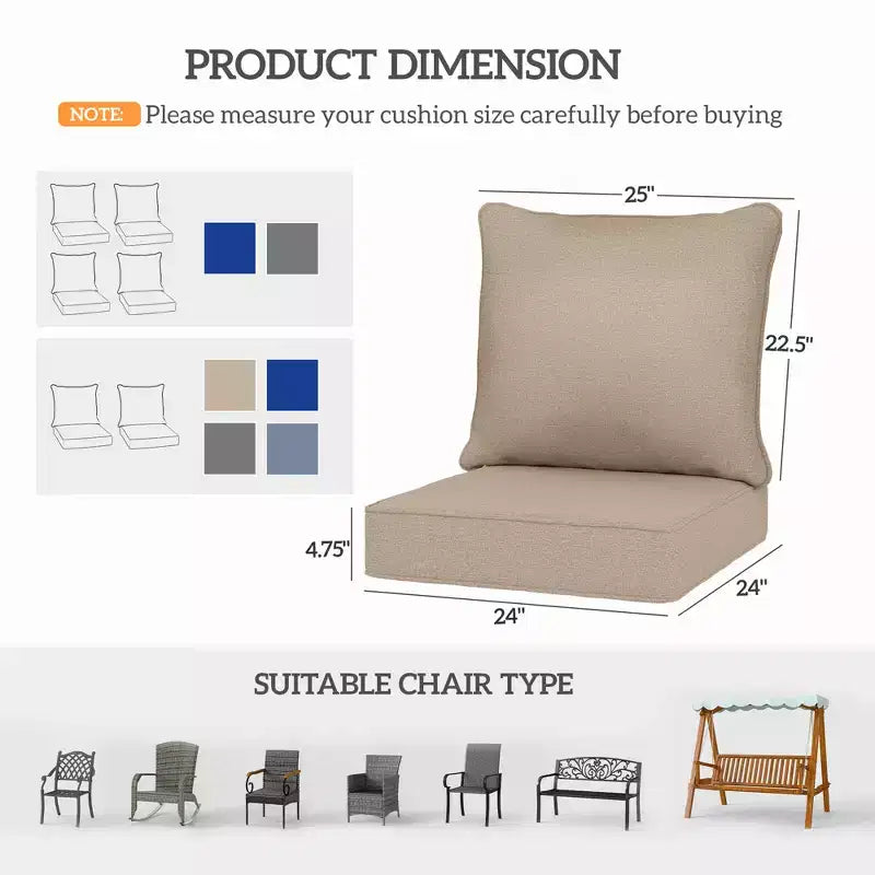 4 cojines para silla de patio con asiento y respaldo, juego de cojines de reemplazo para asiento resistentes a la decoloración