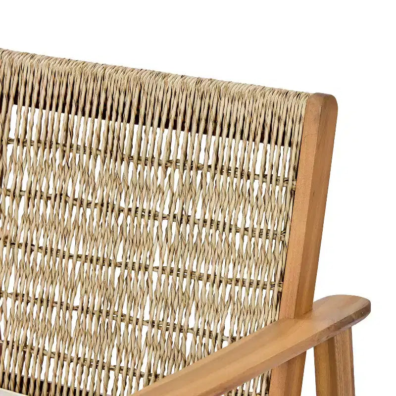 Conjunto de comedor estilo rústico para patio Christopher Knight Home Nadi, de madera de acacia tapizada, con 6 sillas con respaldo de mimbre y tablero de mesa de listones
