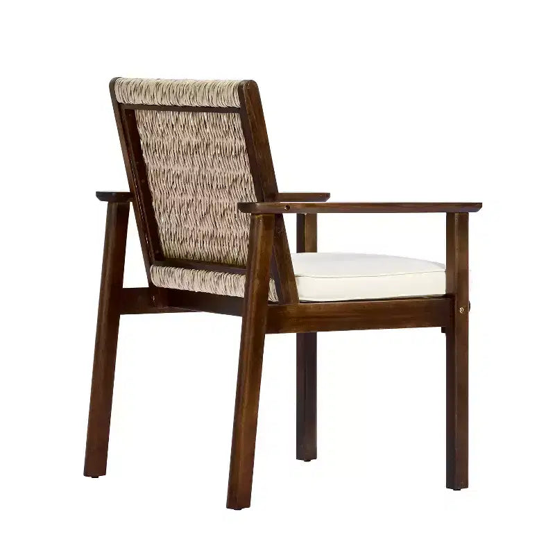 Conjunto de comedor estilo rústico para patio Christopher Knight Home Nadi, de madera de acacia tapizada, con 6 sillas con respaldo de mimbre y tablero de mesa de listones