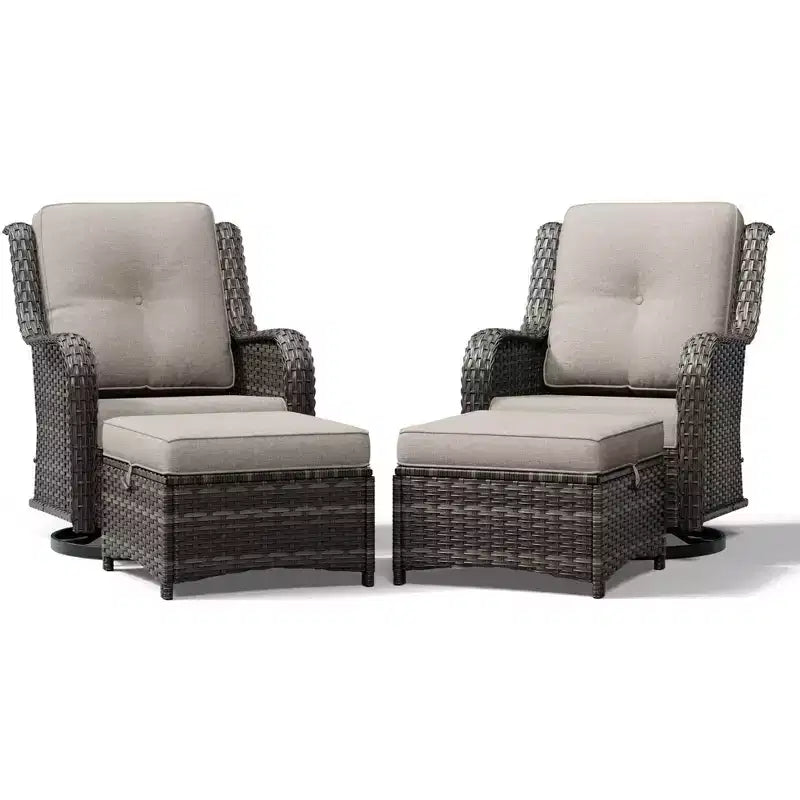 UPTIOT Outdoor Swivel Chairs & Ottomans Set: 2 Rotating Chairs + 2 Multi-Functional Ottomans