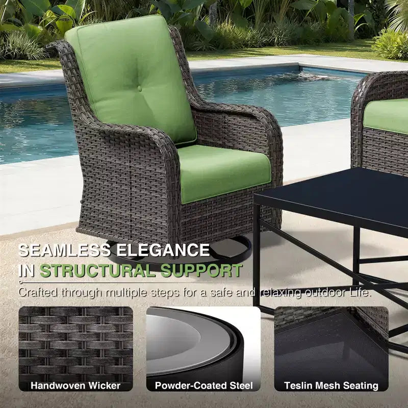 UPTIOT Outdoor Swivel Chairs & Ottomans Set: 2 Rotating Chairs + 2 Multi-Functional Ottomans