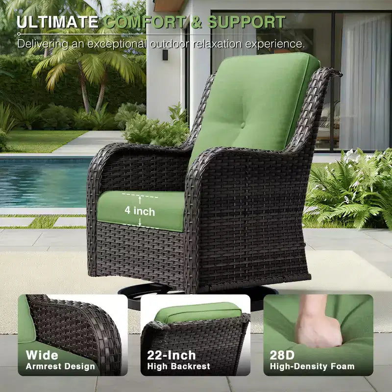 UPTIOT Outdoor Swivel Chairs & Ottomans Set: 2 Rotating Chairs + 2 Multi-Functional Ottomans