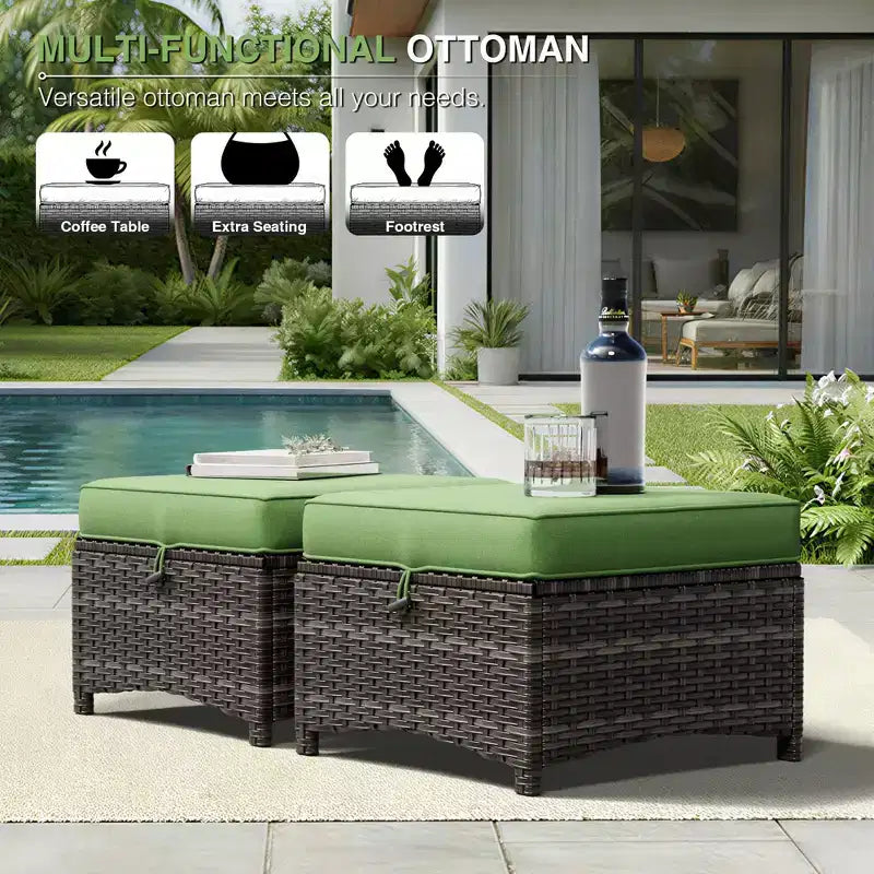UPTIOT Outdoor Swivel Chairs & Ottomans Set: 2 Rotating Chairs + 2 Multi-Functional Ottomans