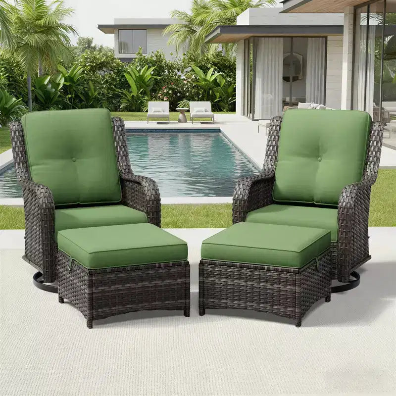 UPTIOT Outdoor Swivel Chairs & Ottomans Set: 2 Rotating Chairs + 2 Multi-Functional Ottomans