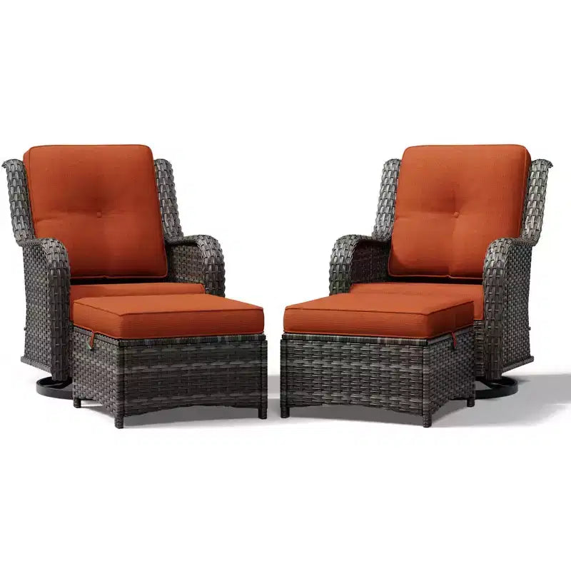 UPTIOT Outdoor Swivel Chairs & Ottomans Set: 2 Rotating Chairs + 2 Multi-Functional Ottomans
