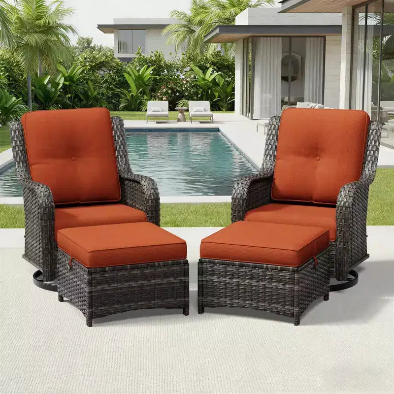 UPTIOT Outdoor Swivel Chairs & Ottomans Set: 2 Rotating Chairs + 2 Multi-Functional Ottomans