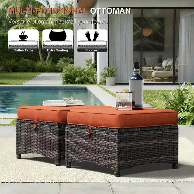 UPTIOT Outdoor Swivel Chairs & Ottomans Set: 2 Rotating Chairs + 2 Multi-Functional Ottomans