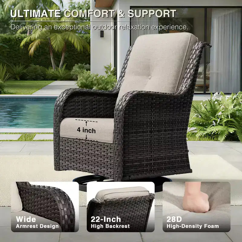 UPTIOT Outdoor Swivel Chairs & Ottomans Set: 2 Rotating Chairs + 2 Multi-Functional Ottomans