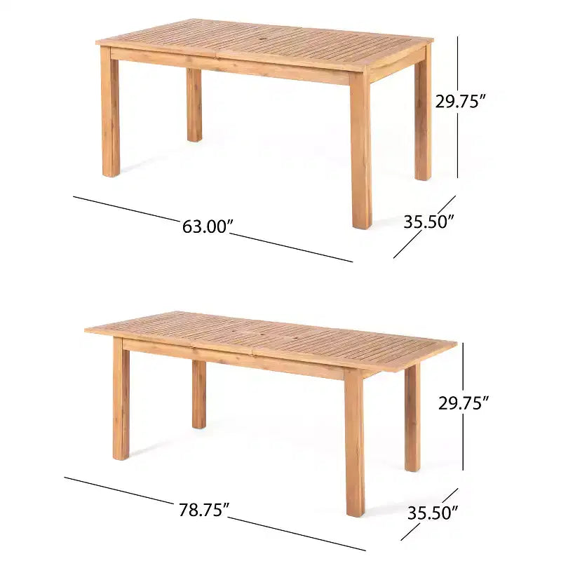 Conjunto de comedor rústico para exteriores Francine de 7 piezas de Christopher Knight Home, de mimbre tejido y madera de acacia, con mesa de listones extensible