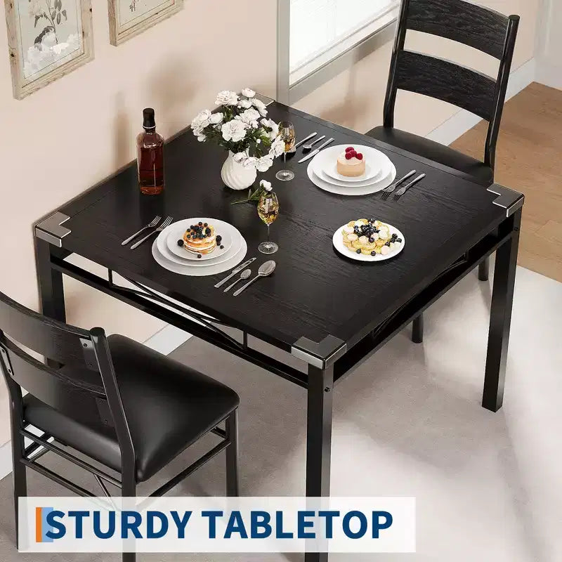 Eetkamertafelset met beklede stoelen, compacte ruimtebesparende keukenmeubelen met hoekbeschermers voor appartement of woning, zwart, 2+1