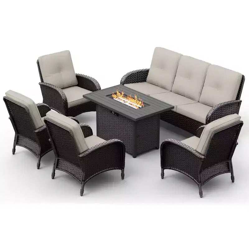 UPTIOT loungeset voor buiten met vuurkorf, 4 stoelen en bank, weerbestendig ontwerp voor ultiem terrasvermaak