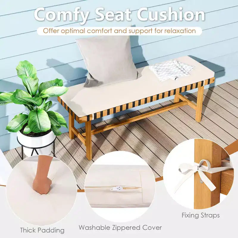Costway conjunto de comedor para patio de 7 piezas, mesa de madera de acacia y 6 sillones con cojines acolchados para el asiento