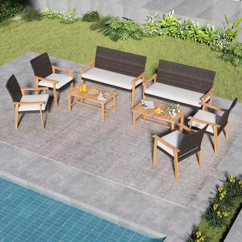 Costway 4 PCS Patio Furniture Set with Acacia Wood Coffee Table & Soft Cushions for Garden