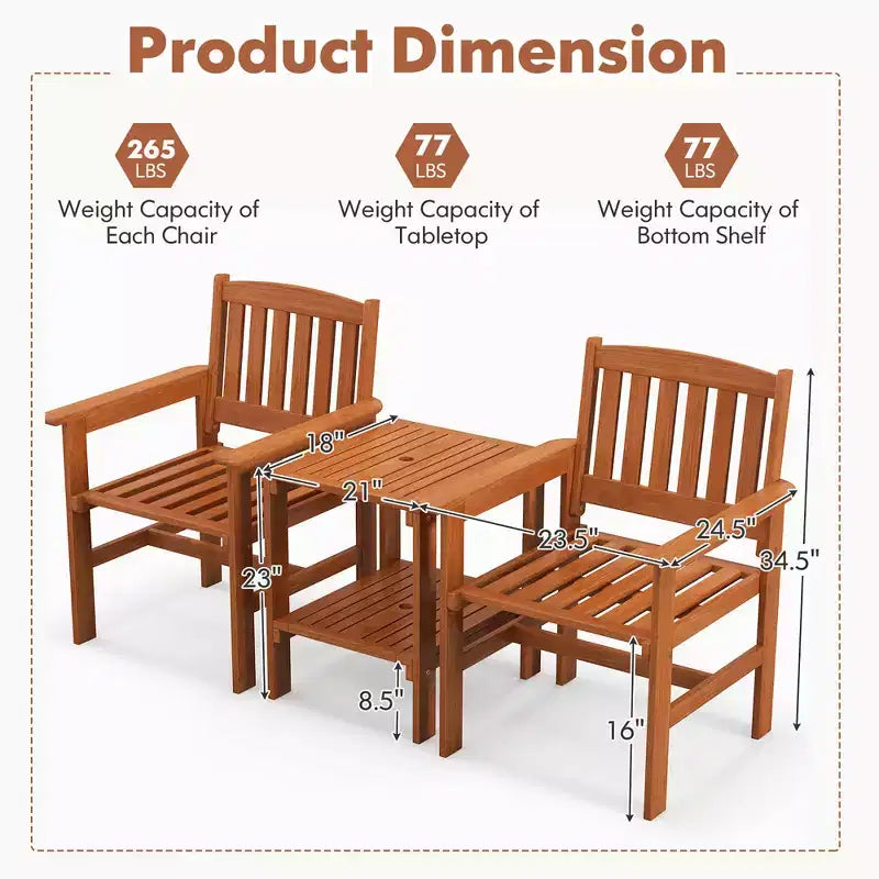 Set da bistrot da patio Costway, 3 pezzi, tavolo e sedie con foro per ombrellone, per giardino e bordo piscina