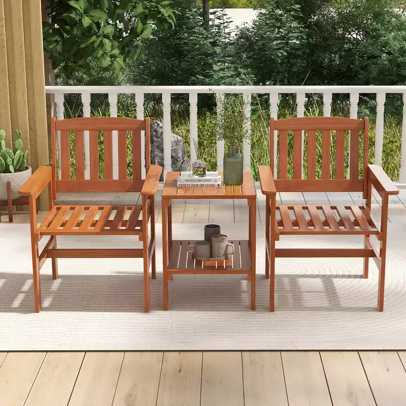 Set da bistrot da patio Costway, 3 pezzi, tavolo e sedie con foro per ombrellone, per giardino e bordo piscina