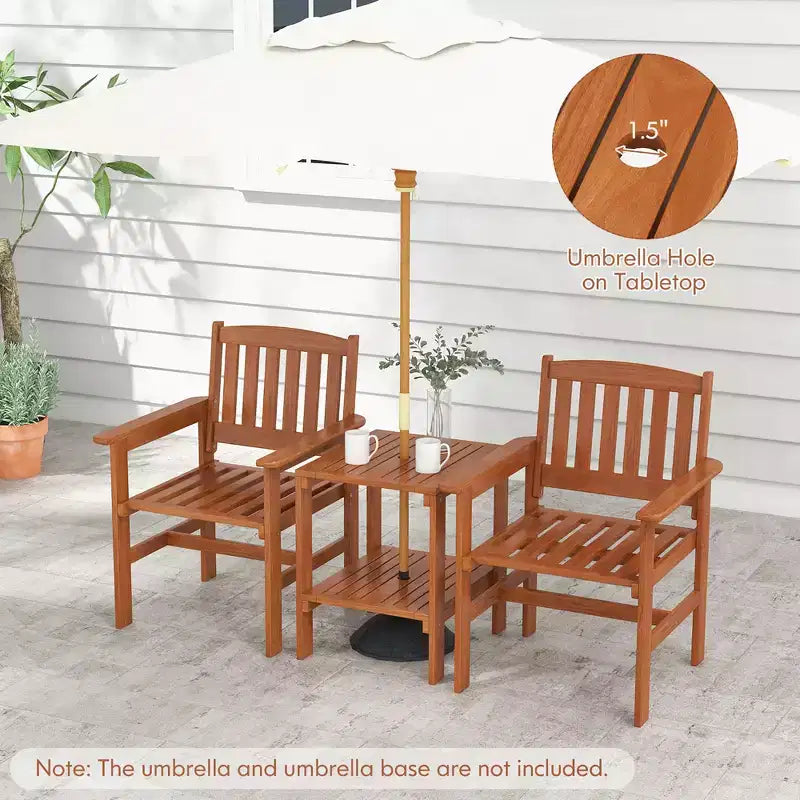 Set da bistrot da patio Costway, 3 pezzi, tavolo e sedie con foro per ombrellone, per giardino e bordo piscina