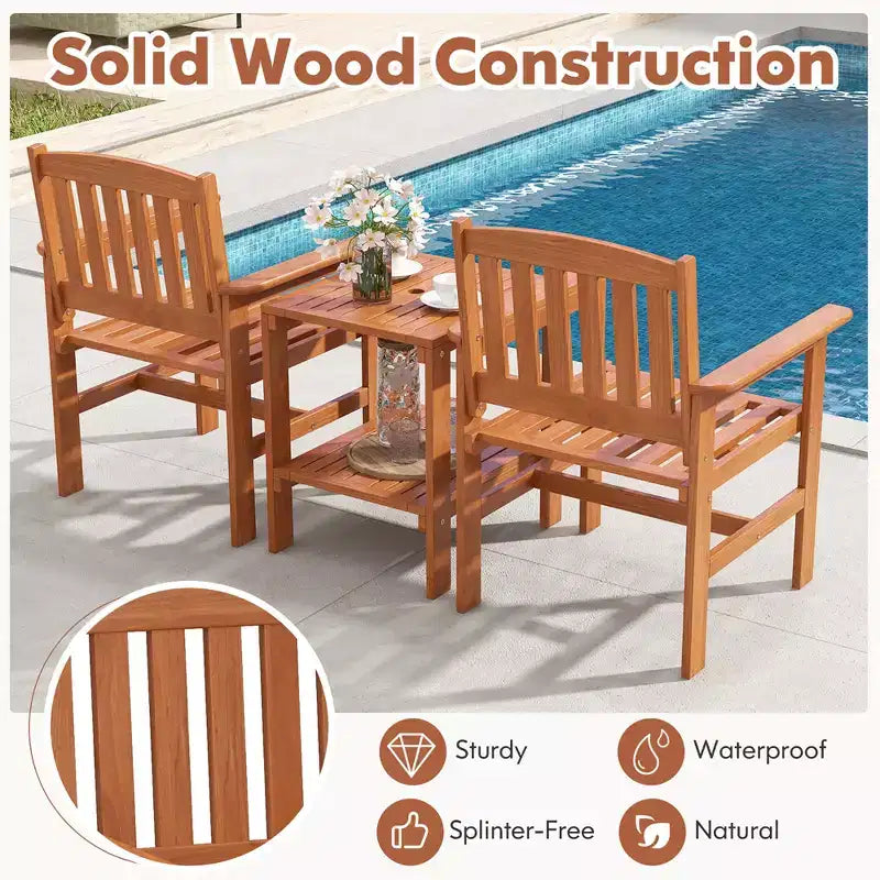 Set da bistrot da patio Costway, 3 pezzi, tavolo e sedie con foro per ombrellone, per giardino e bordo piscina