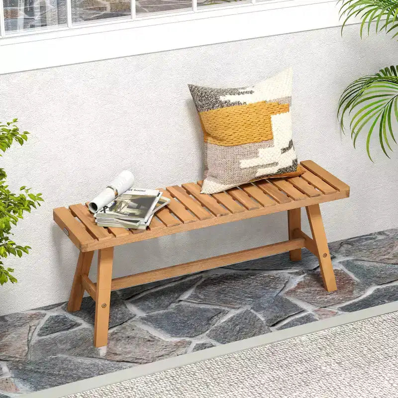 Costway conjunto de comedor para patio de 3 piezas de madera de acacia, con asientos con listones para terraza, césped y patio trasero