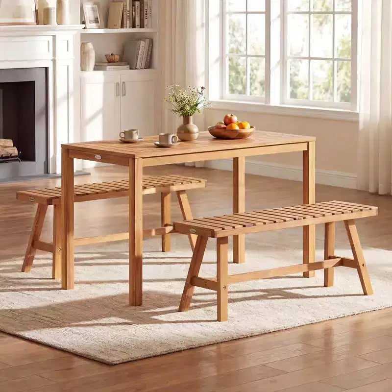 Costway conjunto de comedor para patio de 3 piezas de madera de acacia, con asientos con listones para terraza, césped y patio trasero