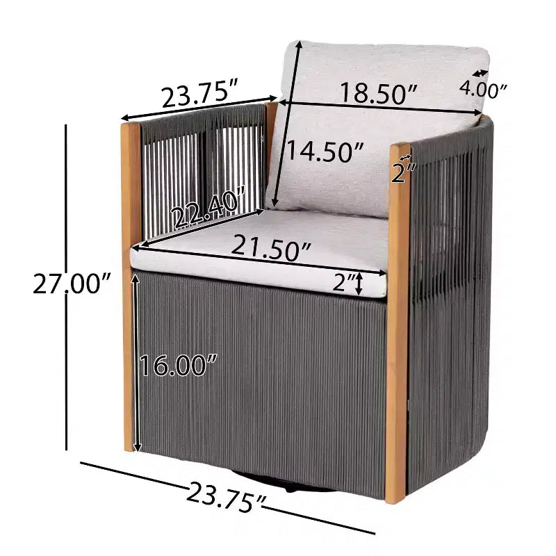 Set da pranzo da patio Christopher Knight Home Oliver da 5 pezzi per esterni, in legno di acacia e corda, con sedie girevoli, cuscini, tavolo e 4 sedie