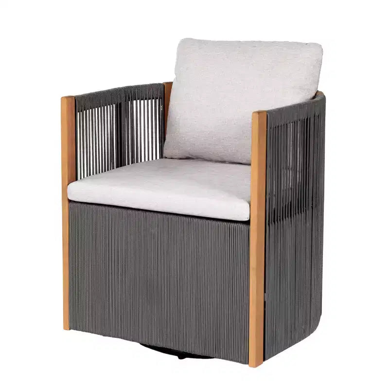 Set da pranzo da patio Christopher Knight Home Oliver da 5 pezzi per esterni, in legno di acacia e corda, con sedie girevoli, cuscini, tavolo e 4 sedie