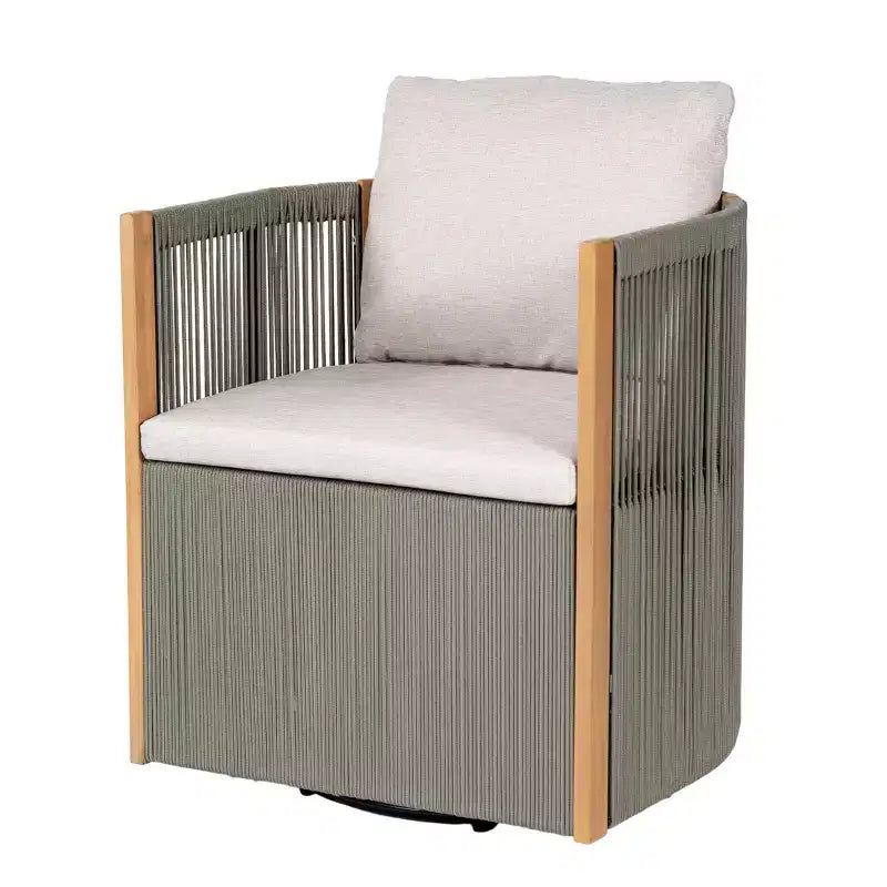 Set da pranzo da patio Christopher Knight Home Oliver da 5 pezzi per esterni, in legno di acacia e corda, con sedie girevoli, cuscini, tavolo e 4 sedie