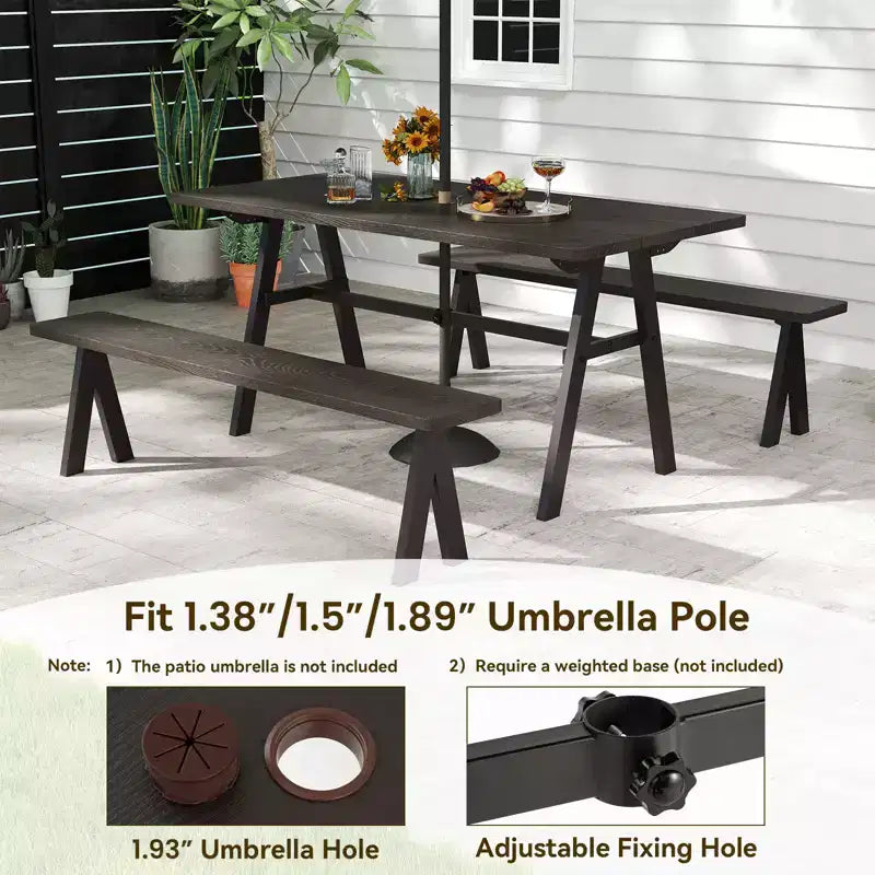 Conjunto Costway de mesa de picnic y bancos para exterior de 3 piezas, para 6 personas, con orificio para sombrilla de 1,93