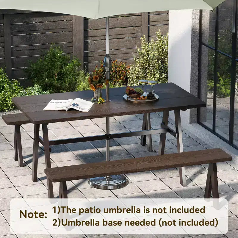 Conjunto Costway de mesa de picnic y bancos para exterior de 3 piezas, para 6 personas, con orificio para sombrilla de 1,93