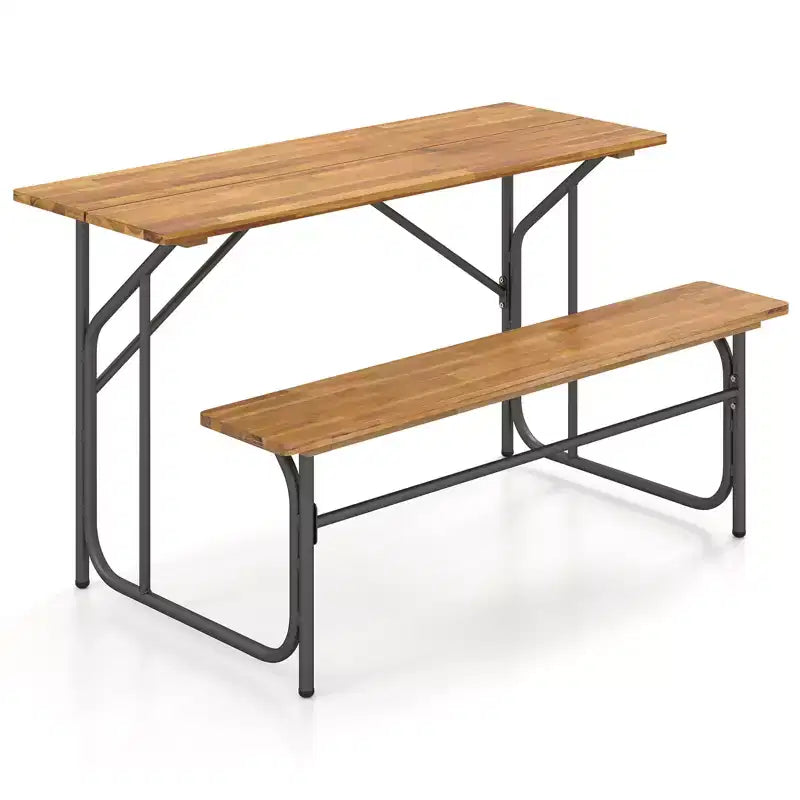 Costway Terrassentisch- und Bankset für 2 Personen, Picknicktisch und Loveseat mit Akazienholzplatte und Metallbeinen