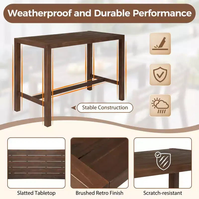 Set da bar rustico per patio Whisen, 5 pezzi, set con tavolo e sedie da patio, sedie ergonomiche e piano del tavolo a doghe