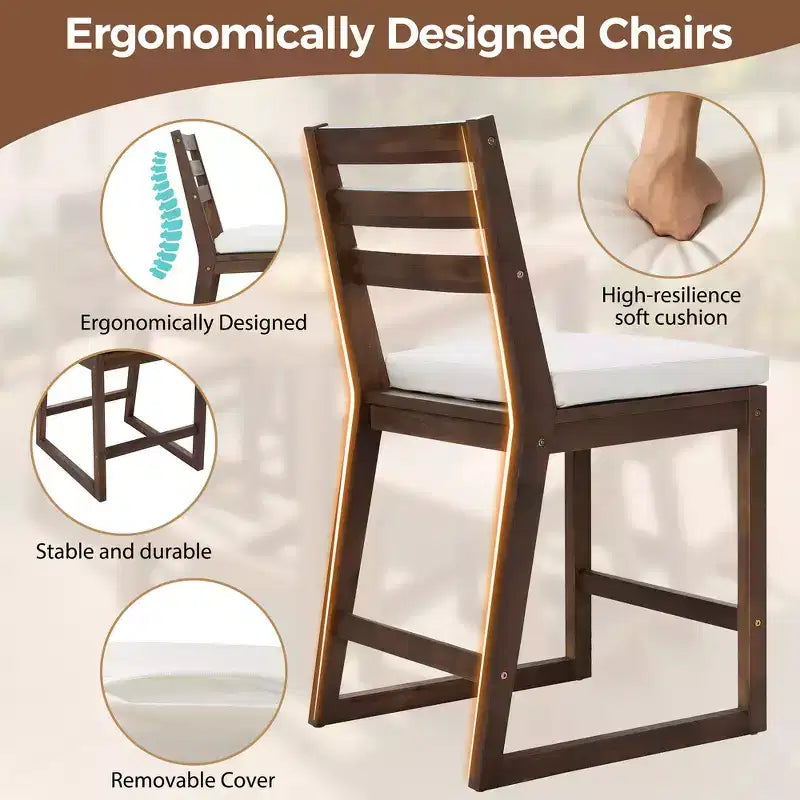 Set da bar rustico per patio Whisen, 5 pezzi, set con tavolo e sedie da patio, sedie ergonomiche e piano del tavolo a doghe