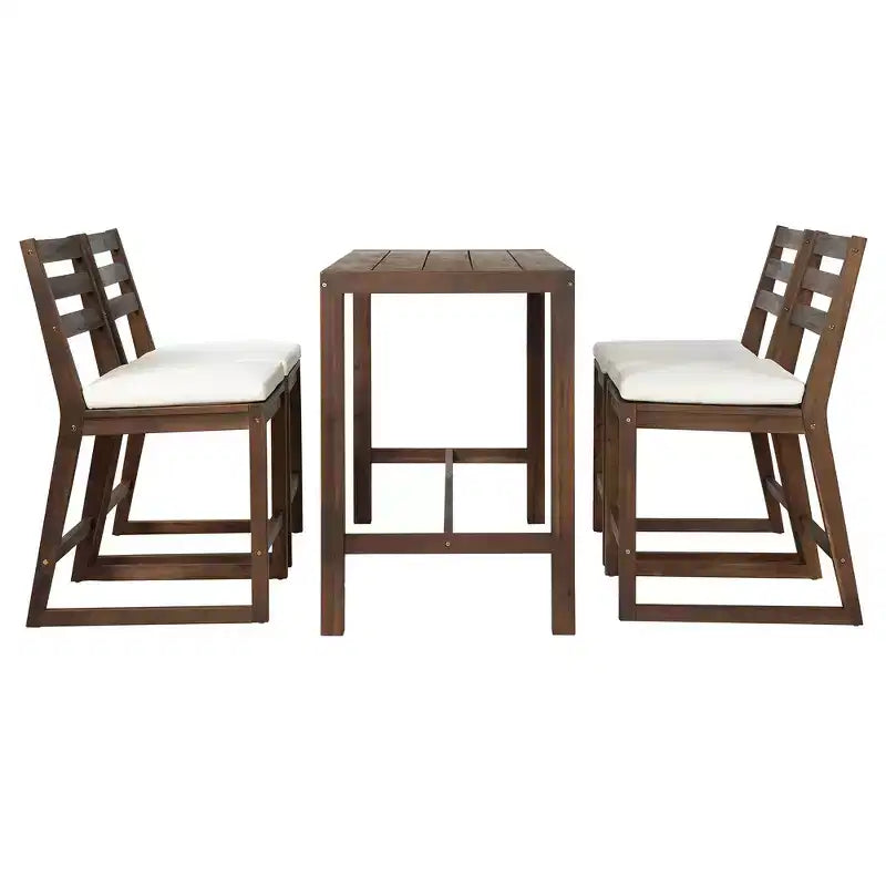 Set da bar rustico per patio Whisen, 5 pezzi, set con tavolo e sedie da patio, sedie ergonomiche e piano del tavolo a doghe
