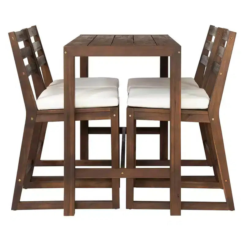 Set da bar rustico per patio Whisen, 5 pezzi, set con tavolo e sedie da patio, sedie ergonomiche e piano del tavolo a doghe