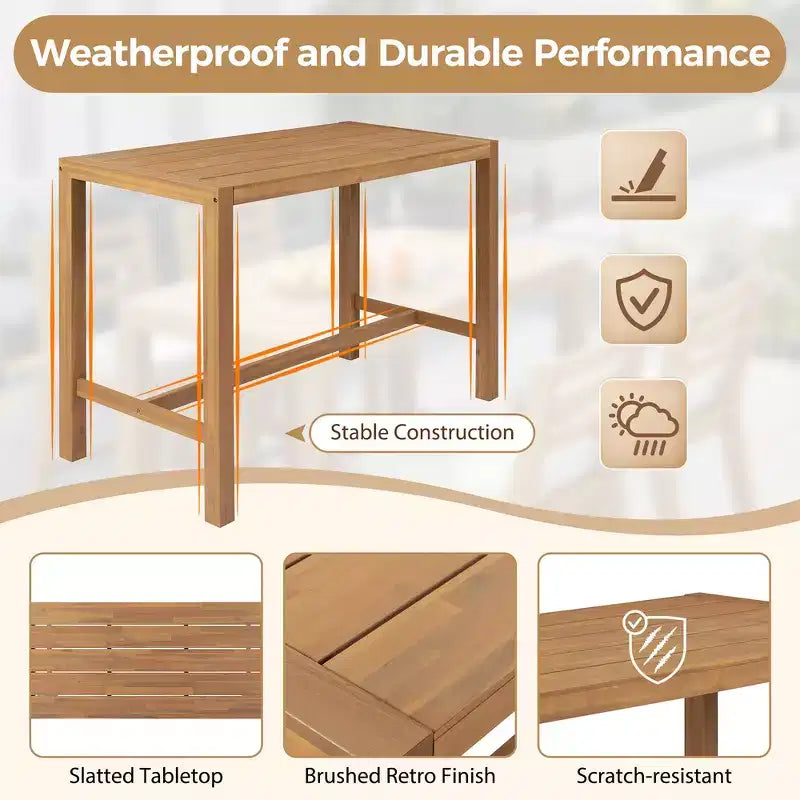 Set da bar rustico per patio Whisen, 5 pezzi, set con tavolo e sedie da patio, sedie ergonomiche e piano del tavolo a doghe