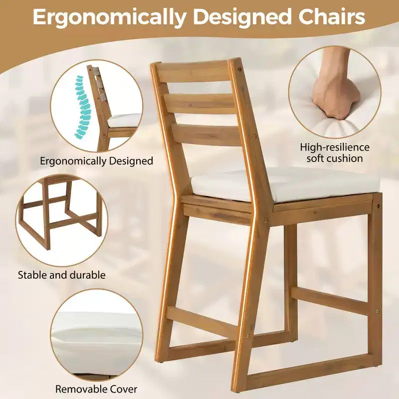 Set da bar rustico per patio Whisen, 5 pezzi, set con tavolo e sedie da patio, sedie ergonomiche e piano del tavolo a doghe
