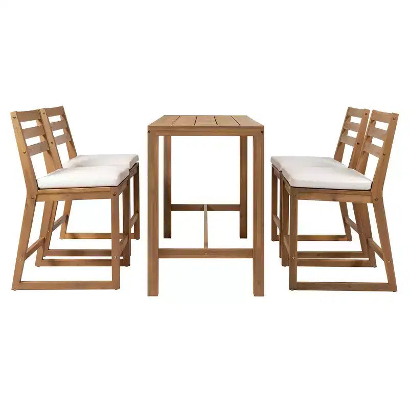 Set da bar rustico per patio Whisen, 5 pezzi, set con tavolo e sedie da patio, sedie ergonomiche e piano del tavolo a doghe