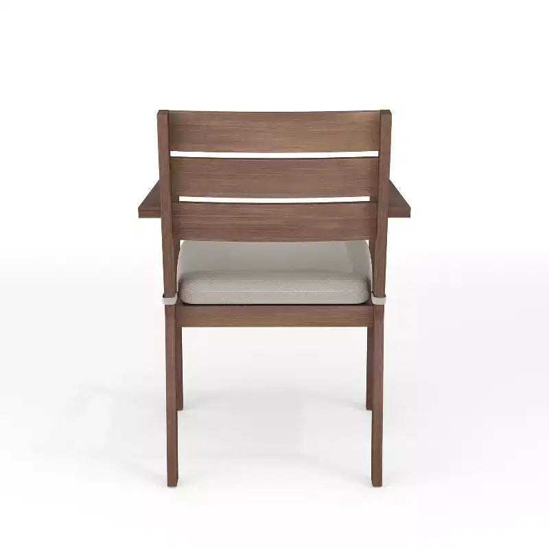 Martha Stewart Bedford 5-elementowy aluminiowy zestaw mebli na taras, 4 sztaplowane krzesła jadalniane z poduszkami, okrągły stół 36 z podstawą kozłową, wykończenie szczotkowanego usłojenia drewna