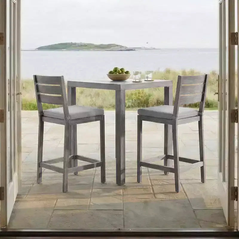 Martha Stewart Bedford – 5-elementowy aluminiowy zestaw tarasowy, 4 stołki barowe z poduszkami i kwadratowy stół tarasowy 35,5