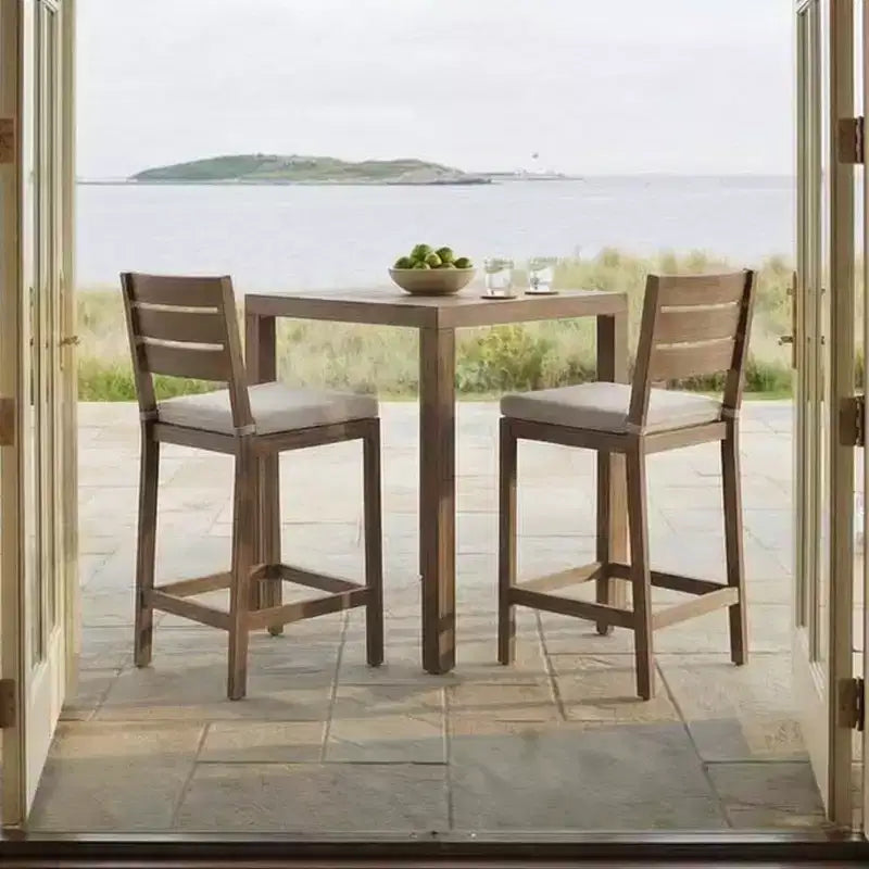 Martha Stewart Bedford – 5-elementowy aluminiowy zestaw tarasowy, 4 stołki barowe z poduszkami i kwadratowy stół tarasowy 35,5