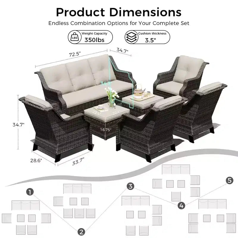 UPTIOT 4-Chair Set with 2 Ottomans & Sofa